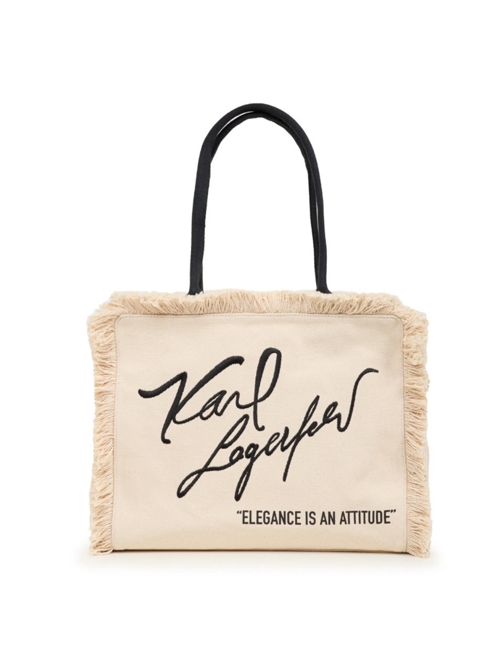 KARL LAGERFELD‎ Margot Fringe Zip Canvas Tote Bag Embroidered Cotton
